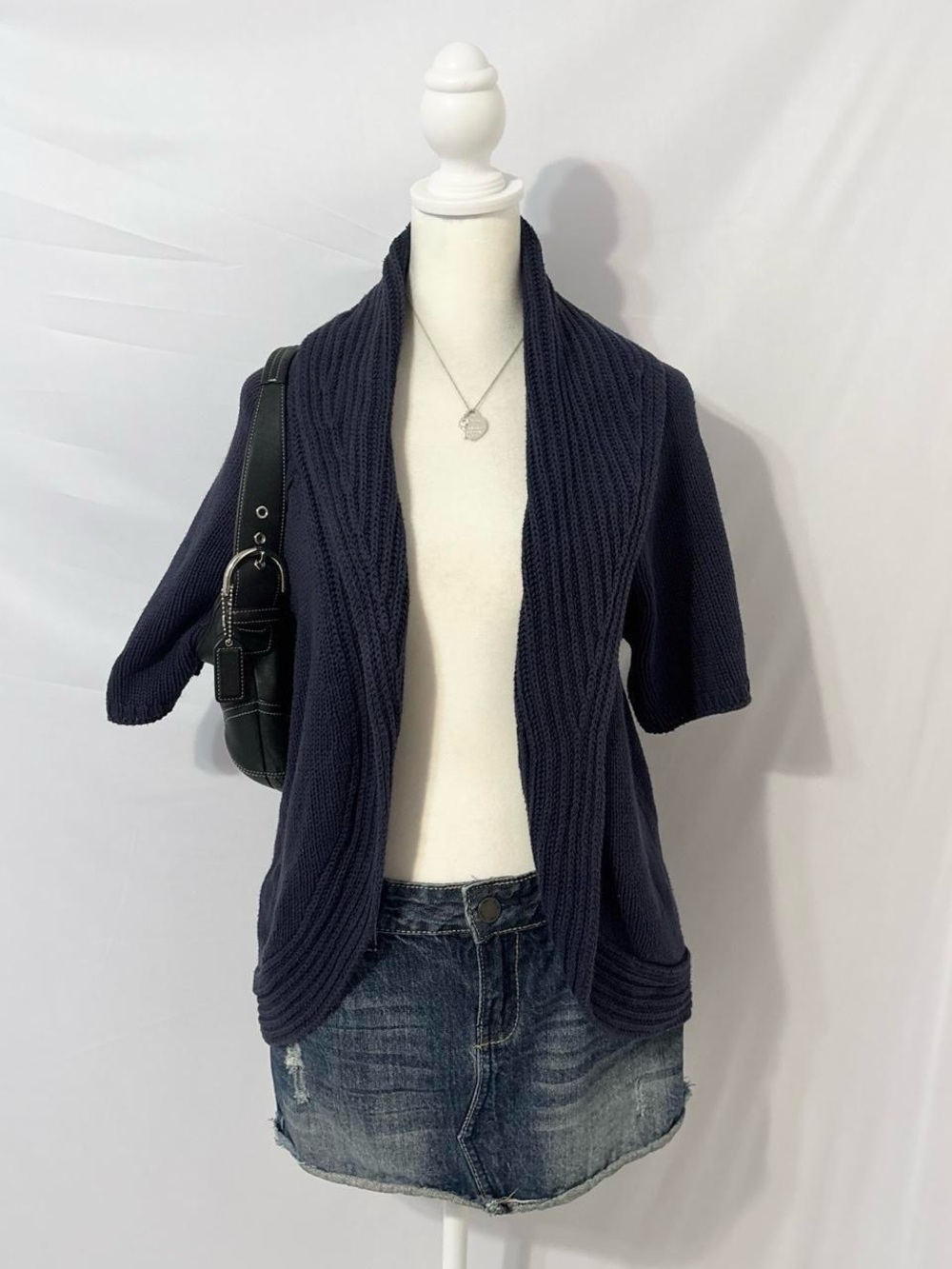 Coquette Navy Blue Express Short Sleeve Open Front Cardigan